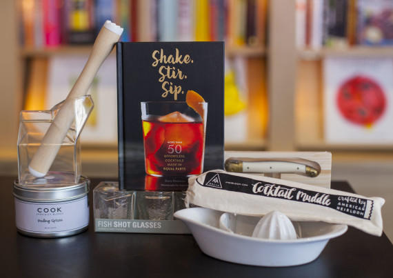 Ceramic Juicer, Muddler, Mulling Spices, Wine Opener, Fish Shot Glasses, Shake. Stir. Sip. by Kara Newman