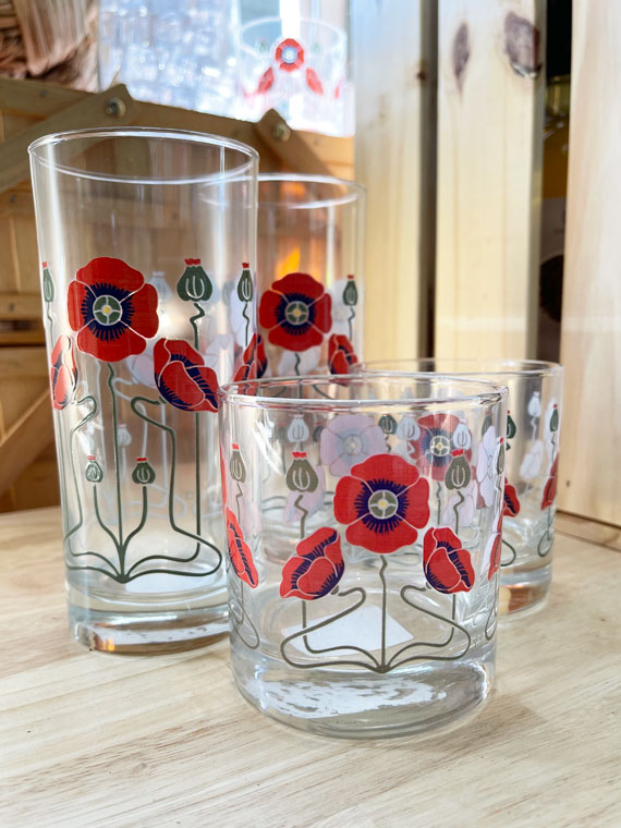 Red Poppy Collins Glass